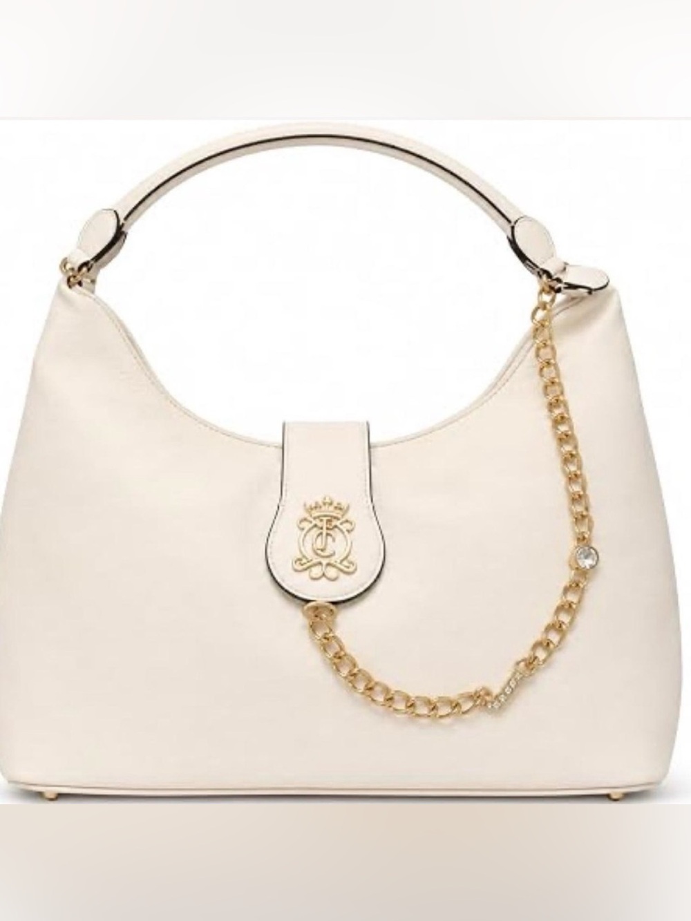 Juicy Couture Crest Hobo Soft White Shoulder Bag with Gold Chain Detail